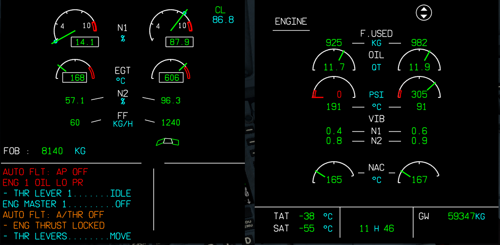 Toliss A319的告警信息怎么处理：ENG 1 OIL LO PR-5395 