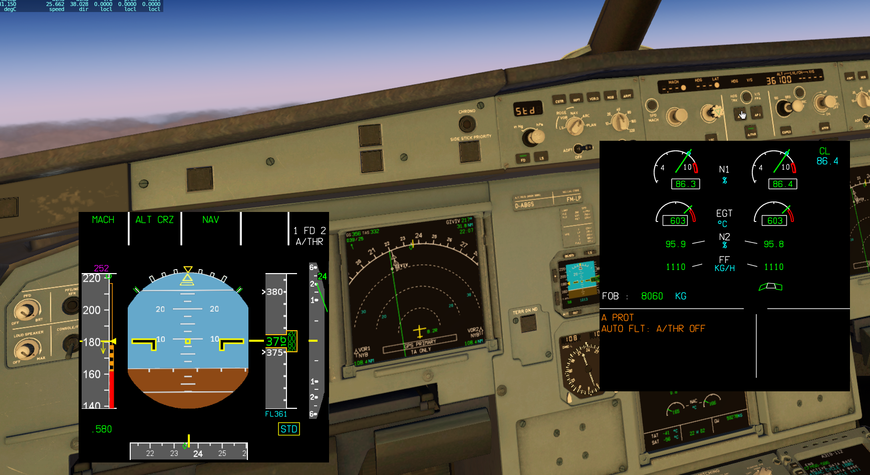 Toliss A319的告警信息怎么处理：A PROT和AUTO FLT A/THR OFF-2234 