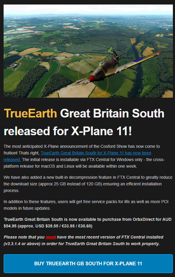 TrueEarth Great Britain South released for X-Plane 11-533 