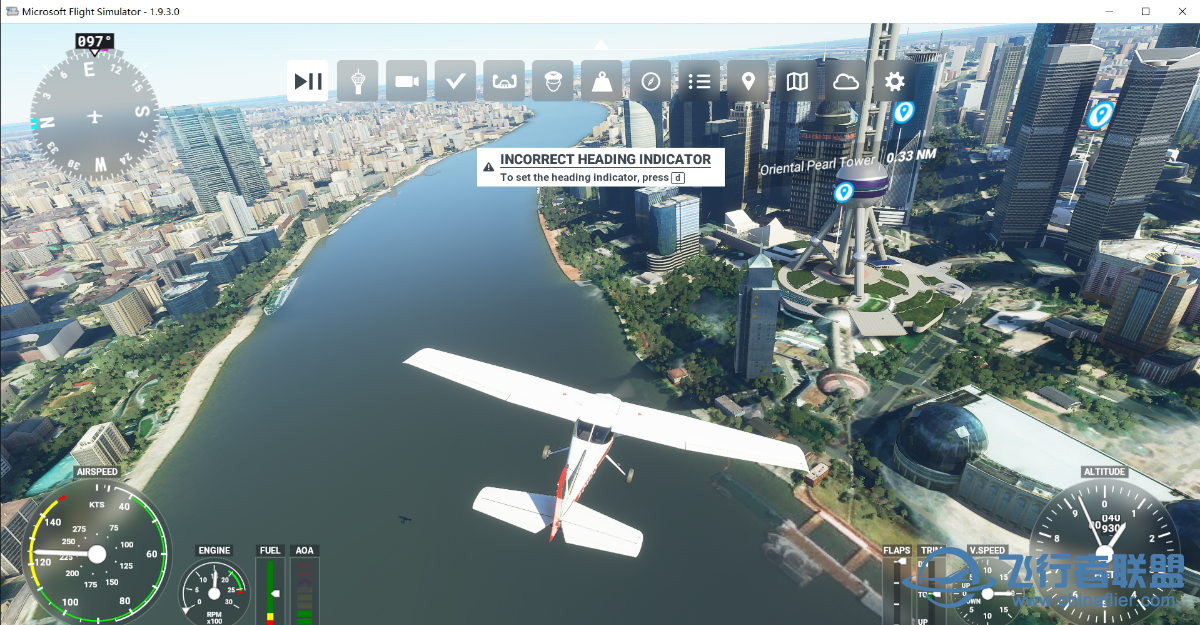 微软模拟飞行2020里的东方明珠倒下了-7161 