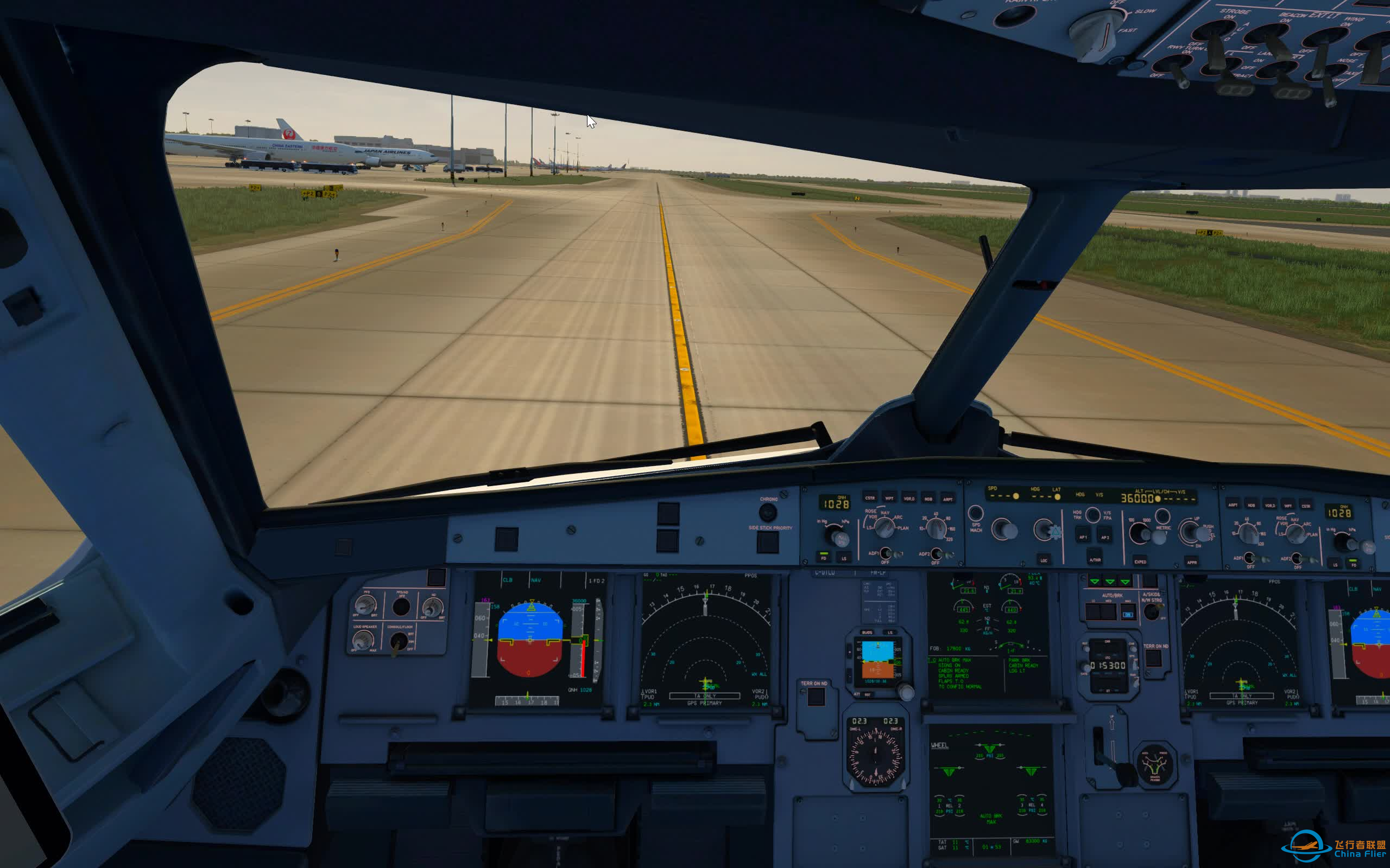 X-Plane11头瞄效果演示-Toliss321上海浦东机场起飞爬升-5997 