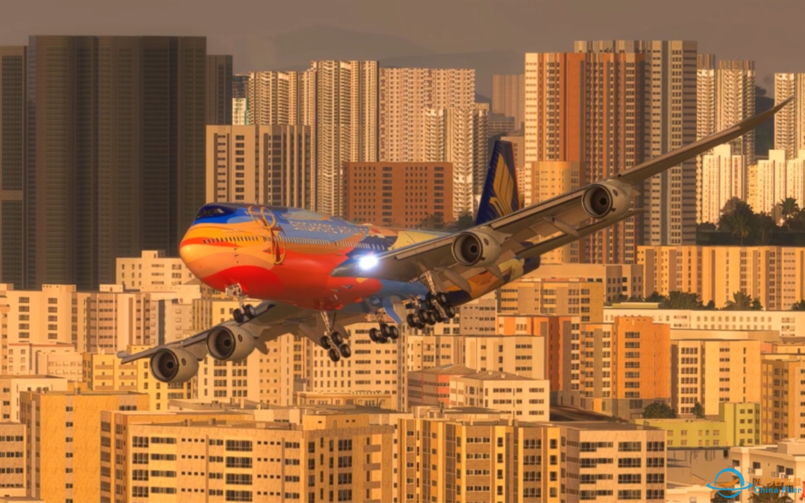 新加坡航空747-8在香港启德机场着陆 [模拟飞行2020]-3339 