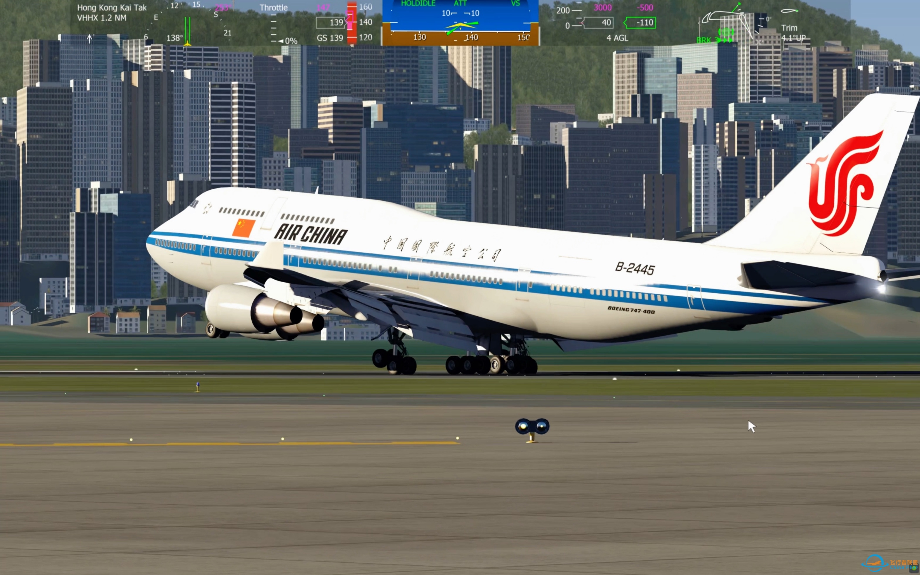 在Aerofly FS4使用国航744降落香港启德国际机场-3096 