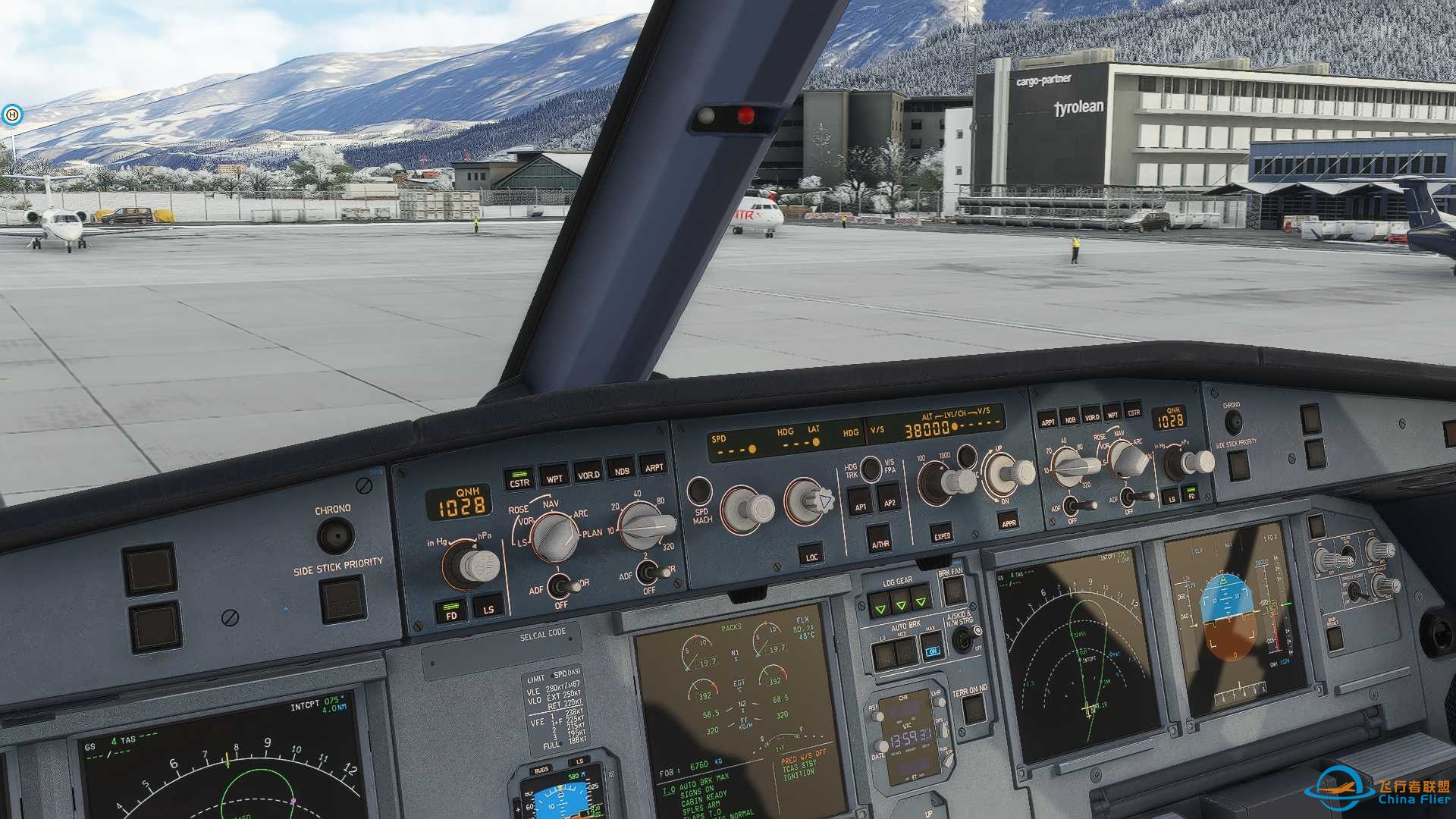 MSFS2024，阿尔卑斯滑雪季实时天气，A321neo，从LOWI到EGLL-9395 